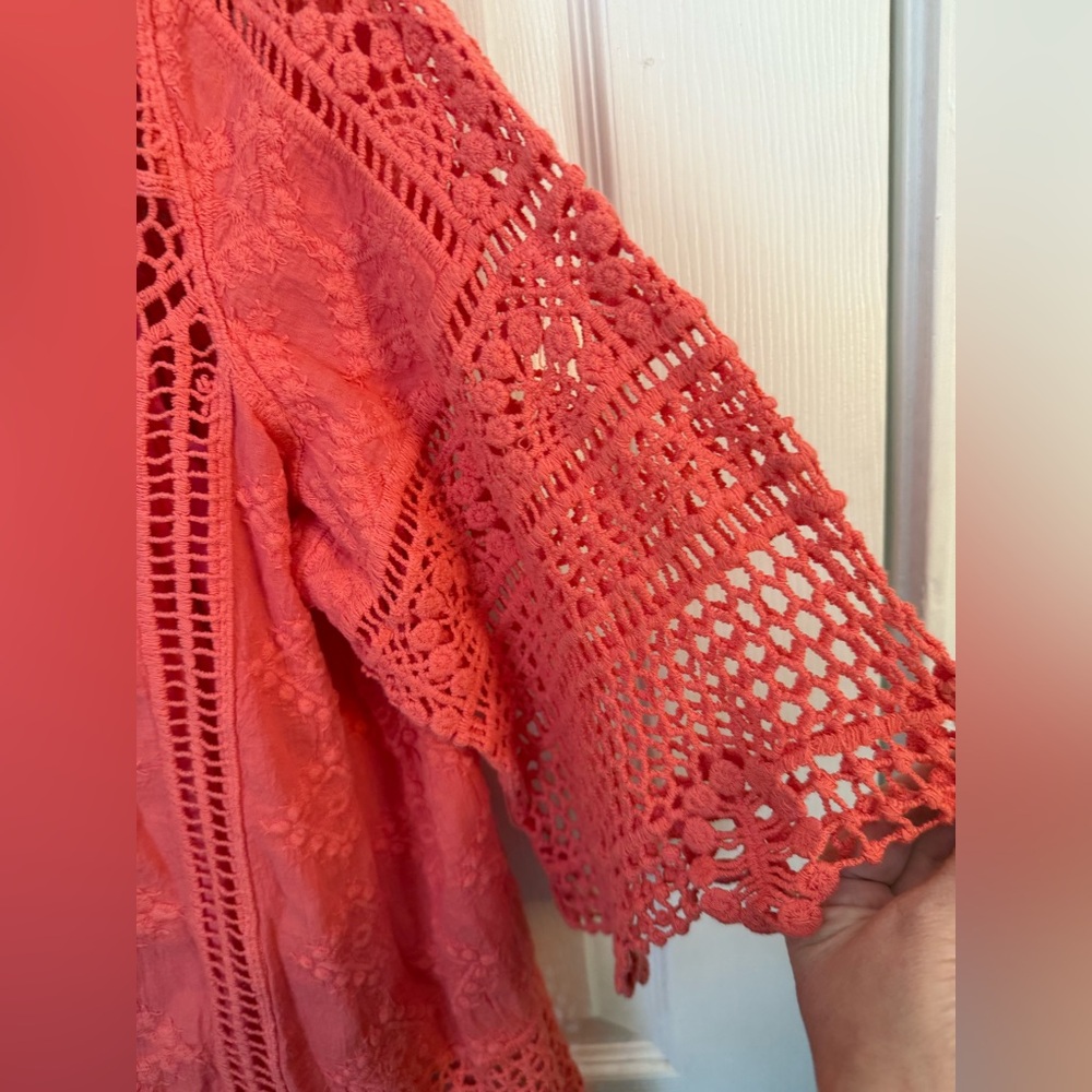 Democracy Coral Lace Lined Blouse XL 3/4 sleeves - Picture 4 of 8